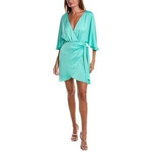 NWT RAMY BROOK ALEXIS GREEN WRAP MINI DRESS, SATIN - SIZE 2 - MSRP $445
